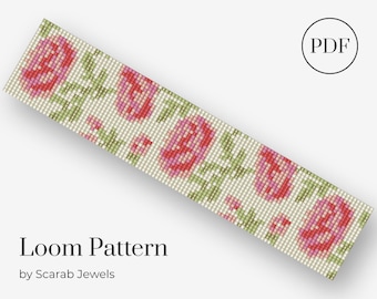 Seamless Vintage Rose | Loom Beading Bracelet | Cuff Bead Pattern | Miyuki Delica | PDF Instant Download