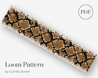 Snakeskin Pattern | Loom Beading Bracelet | Cuff Bead Pattern | Miyuki Delica | PDF Instant Download