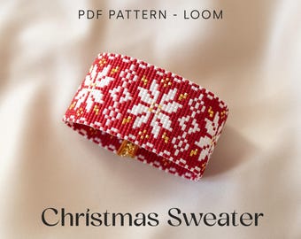 Weihnachten Nordisches Muster | Webstuhl Perlen Armband | Manschette Perlenmuster | Miyuki Delica | PDF Sofortdownload