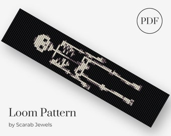 Skeleton Pattern | Loom Beading Bracelet | Cuff Bead Pattern | Miyuki Delica | PDF Instant Download
