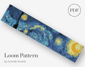 Starry Night | Loom Beading Bracelet | Cuff Bead Pattern | Miyuki Delica | PDF Instant Download