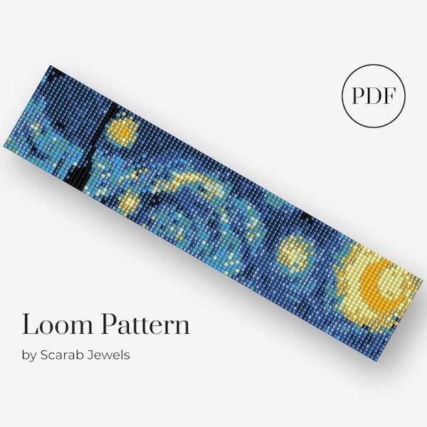 Starry Night | Loom Beading Bracelet | Cuff Bead Pattern | Miyuki Delica | PDF Instant Download