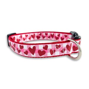 Rotes Glitzer-Herz-Hundehalsband, mittelgroß, groß & extra groß, verstellbare Größe, rosa, Immergrün, Gingham-Halsband, Valentinstag, Liebeshalsband