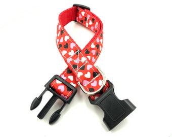 Red Hearts Dog Collar, Medium Adjustable Size, Valentines Dog Collar, Love Collar