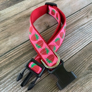 Strawberry Dog Collar, Small and Large Dog Collar, Adjustable Size, Red & Pink Summer Collar, Cute Dog Lover Gift, Dog Collar Girl image 3