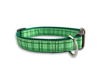 Collar clásico de cuadros verdes para perro, collar de tamaño ajustable, collar de cuadros estilo preppy, regalo ideal para amantes de los perros.
