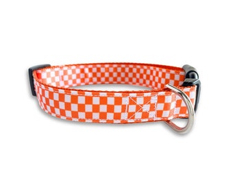 Orange Checkerboard Dog Collar, Small, Medium & Large Dog Collar, Adjustable Size, Tennessee Dog Collar, UT Vols