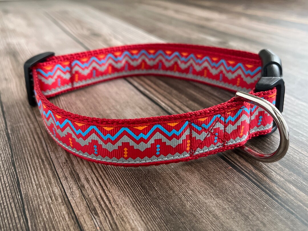Red Southwestern Dog Collar, Adjustable Size, Aztec Tribal Collar, Cute