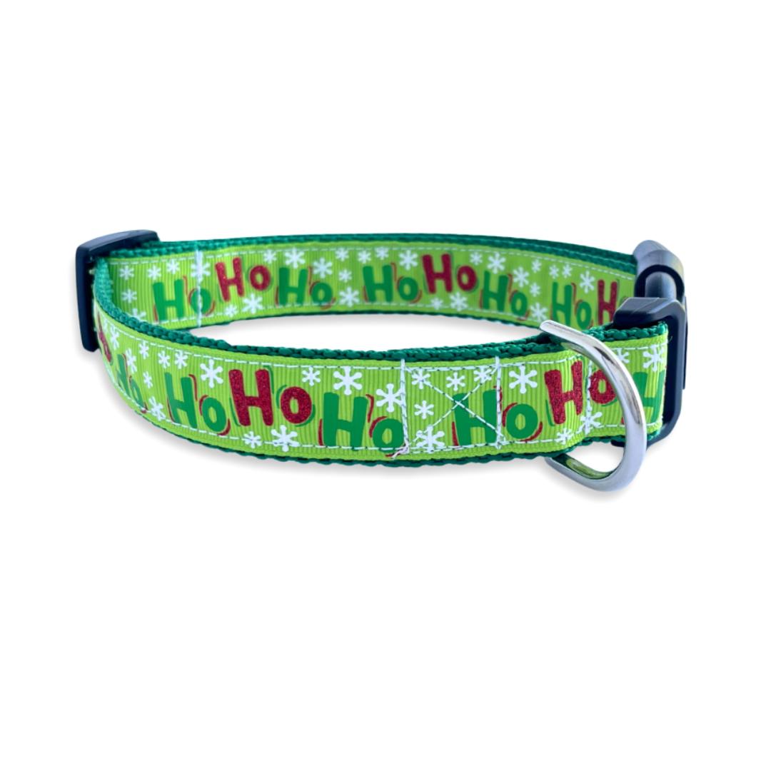 Weihnachts-Hundehalsband Von Caninedesign – „Ho Ho Ho“ In Rot/Grün | Verstellbar, Nylon, Größe M & L