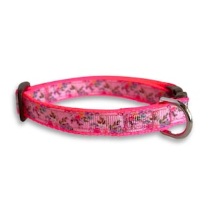 Pink Wildflower Dog Collar, Breakaway Cat Collar, Mini Teacup Dog Collar, Lightweight Tiny Pet Collar, Cute Cat Collar, Cut Dog Collar