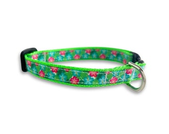 Green Flower Dog Collar, Breakaway Cat Collar, Mini Teacup Dog Collar, Lightweight Tiny Pet Collar, Cute Cat Collar, Cute Dog Collar