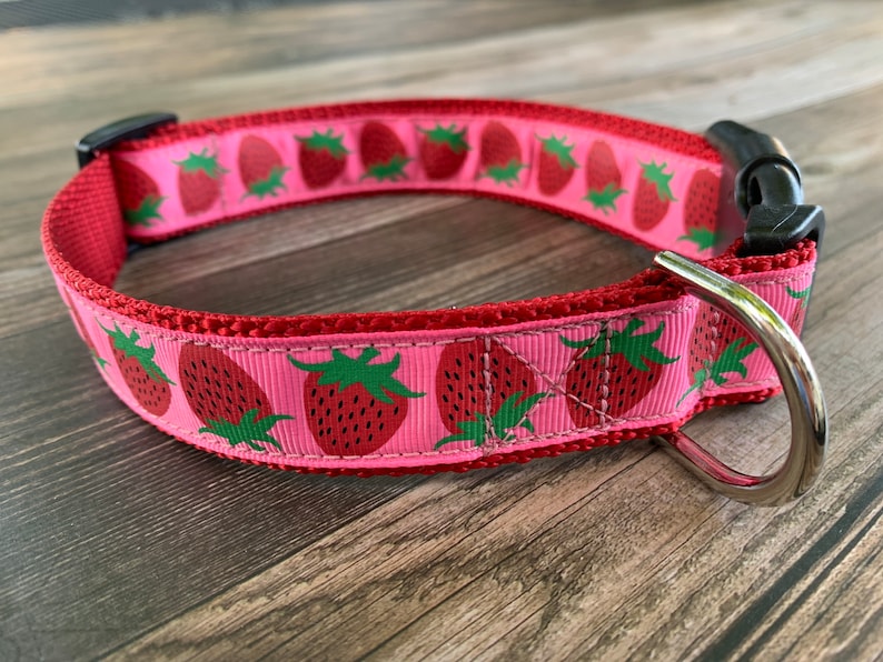 Strawberry Dog Collar, Small and Large Dog Collar, Adjustable Size, Red & Pink Summer Collar, Cute Dog Lover Gift, Dog Collar Girl image 2
