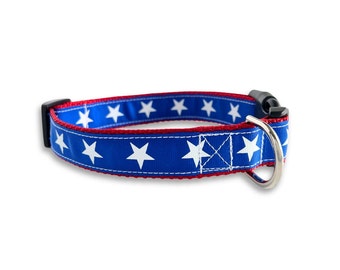 Collare per cani con stella bianca, taglia regolabile, collare patriottico per cani, USA, simpatico regalo per gli amanti dei cani