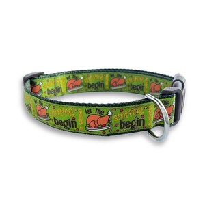 Turkey Dog Collar, Let the Stuffing Begin, Medium, Large & X Large Adjustable Size, Fall Dog Collar, Thanksgiving Seasonal Dog Collar
