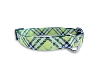 Collar para perro a cuadros verdes, tallas mediana y grande ajustables, estilo preppy, un lindo regalo para amantes de los perros.