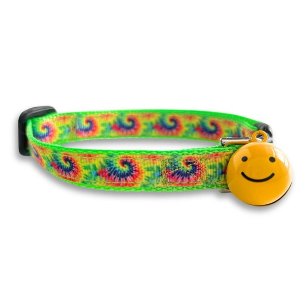 Tie Dye Halsband, Breakaway Katzenhalsband, Mini Teacup Hundehalsband, Smiley Face Glocke, Leichtes kleines Haustier Halsband, Süßes Katzenhalsband