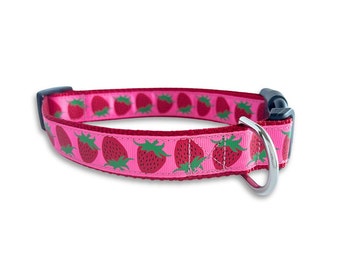 Strawberry Dog Collar, Small and Large Dog Collar, Adjustable Size, Red & Pink Summer Collar, Cute Dog Lover Gift, Dog Collar Girl