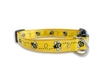 Yellow Bumble Bee Dog Collar, Small, Medium & Large Adjustable Size, Spring Honey Bee Collar
