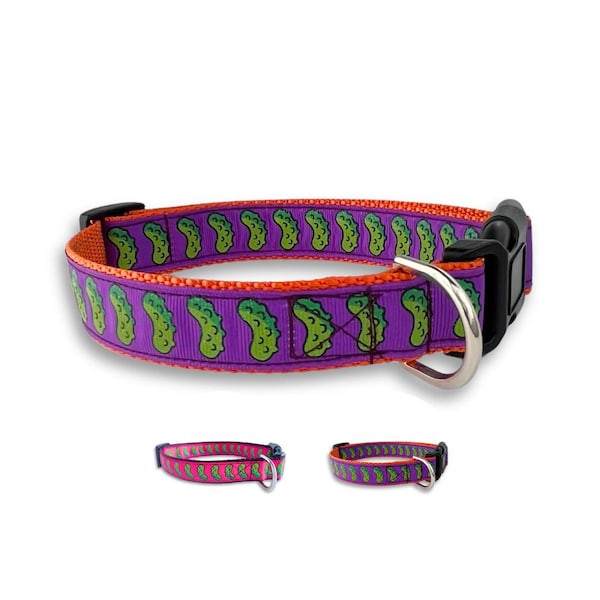 Big Dill Pickles Dog Collar, Medium, Large & X Large Adjustable Sizes, Cute Dog Lover Gift