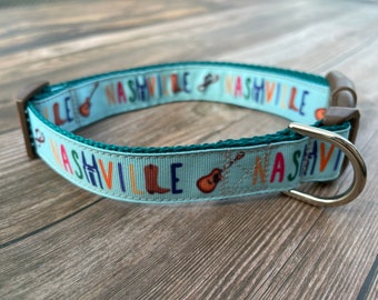 Nashville Dog Collar, Medium, Large and XL Adjustable Sizes, Tennessee Dog Collar, Music City Cowboy and Cowgirl