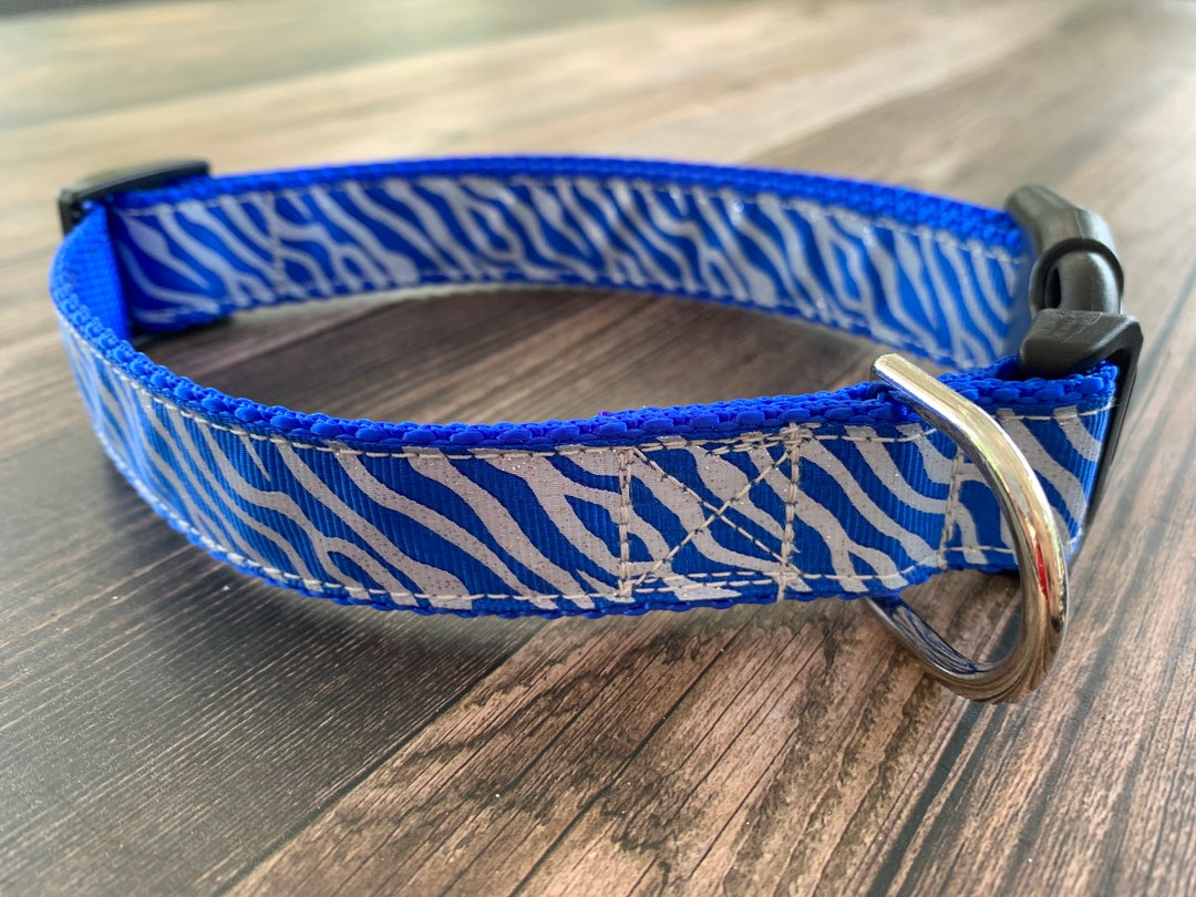 Tiger Print Dog Collar, Medium and Large Adjustable Size, Blue & Gray