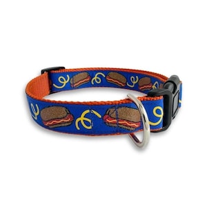 Hotdog Dog Collar: Adjustable Nylon Webbing, Medium to X-Large