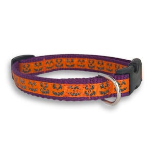 Jack o’ Lantern Dog Collar, Small Adjustable Size, Puppy Collar, Halloween, Pumpkin, Cute Dog Lover Gift