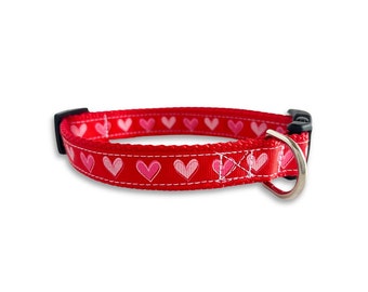 Red Heart Dog Collar, Medium Adjustable Size, Valentine's Day, Cute Dog Lover Gift