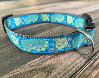 Blue Dinosaur Dog Collar, Adjustable Size Collar, Prehistoric Collar, Cute Dog Lover Gift