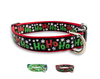 Ho Ho Ho Dog Collar, Medium & Large Adjustable Size, Christmas, Green, Red, Cute Dog Lover Gift