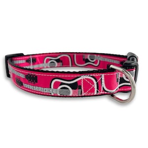 Pink Guitar Dog Collar, Medium & Large Adjustable Size, Music City, Nashville, Country Music, Cute Dog Lover Gift, Dog Collar Girl
