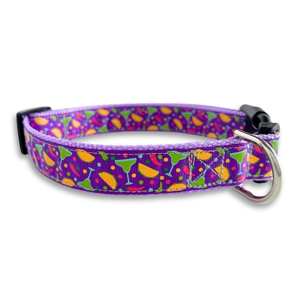 Margarita & Taco Dog Collar, Adjustable Size, Purple Salty Dog Collar