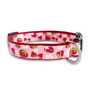 Strawberry Dog Collar, Adjustable Size, Red & Pink Spring Collar, Cute Dog Lover Gift, Dog Collar Girl