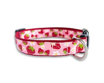 Aardbeienhalsband, verstelbare maat, rode en roze lentekraag, leuk hondenliefhebbercadeau, hondenhalsband meisje