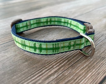 Plaid Collar, Breakaway Cat Collar, Mini Dog Collar, Green, Blue, Pink