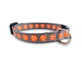 Collar para perro de Tennessee, collar de seguridad para gato, collar para perro miniatura, collar Tristar naranja y gris de los UT Vols, collar ligero para mascotas pequeñas