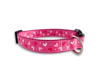 Pink Heart Dog Collar, Medium & Large Dog Collar, Adjustable Size Valentine's Day, Love Collar, Dog Collar Girl