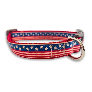 Americana Flag Dog Collar, Medium Adjustable Size, Red, White, Blue, USA Collar, Patriotic Dog