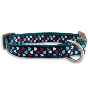Blue Hearts Dog Collar, Medium Adjustable Size, Valentine&#39;s Day, Cute Dog Lover Gift