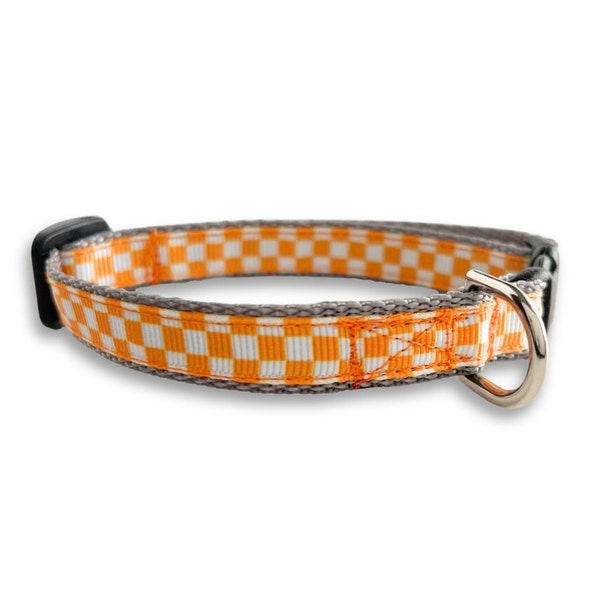 Orange Checkerboard Dog Collar, Breakaway Cat Collar, Mini Teacup Dog Collar, UT Vols Tennessee Dog Collar, Lightweight Tiny Pet Collar