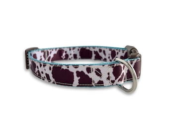 Cow Print Dog Collar, Medium, Large & X Large Adjustable Sizes, Turquoise, Brown Collar, Country Western Rodeo, Farm Dog