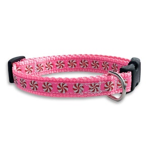 Pink Peppermint Dog Collar, Christmas Dog Collar, Puppy Collar, Small Adjustable Size, Cute Dog Lover Gift