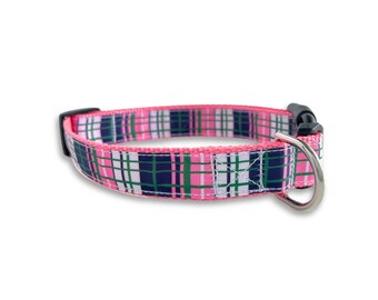 Pink Plaid Dog Collar, Adjustable Size Preppy Plaid Dog Collar, Cute Dog Lover Gift