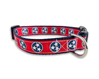 Tennessee Tristar Dog Collar, Adjustable Size, TN Flag Dog Collar, Tennessee Dog Collar, Tristar Dog Collar