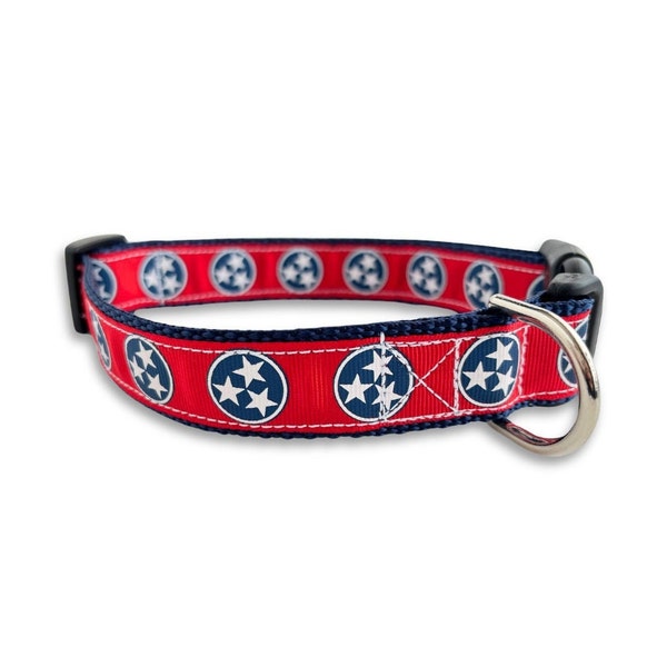 Tennessee Tristar Dog Collar, Adjustable Size, TN Flag Dog Collar, Tennessee Dog Collar, Tristar Dog Collar