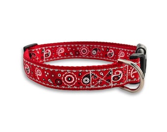 Red Paisley Bandana Dog Collar, Adjustable Size, Summer Dog Collar, Cute Dog Lover Gift