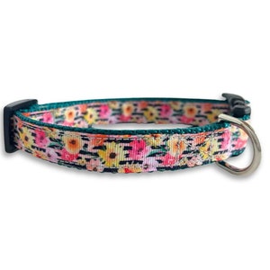 Flower Dog Collar, Medium Adjustable Size, Cute Dog Collar, Yellow, Pink
