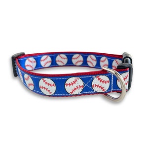 Baseball Dog Collar, Adjustable Size, Red, White & Blue Game Day Collar, Summer Dog Collar