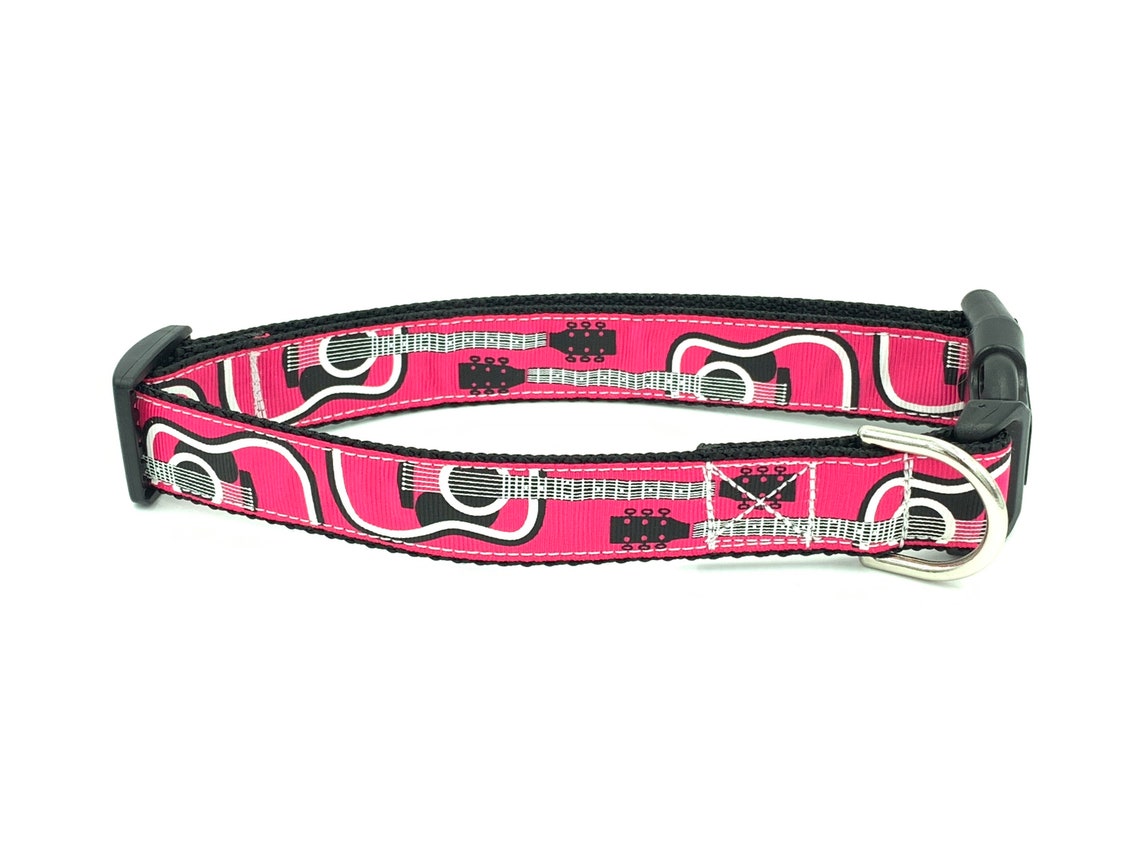 Pink Guitar Dog Collar Large Adjustable Size Collar Music Etsy
