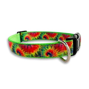 Tie Dye Dog Collar, Adjustable Size, Peace & Love Collar, Rainbow Hippie Collar